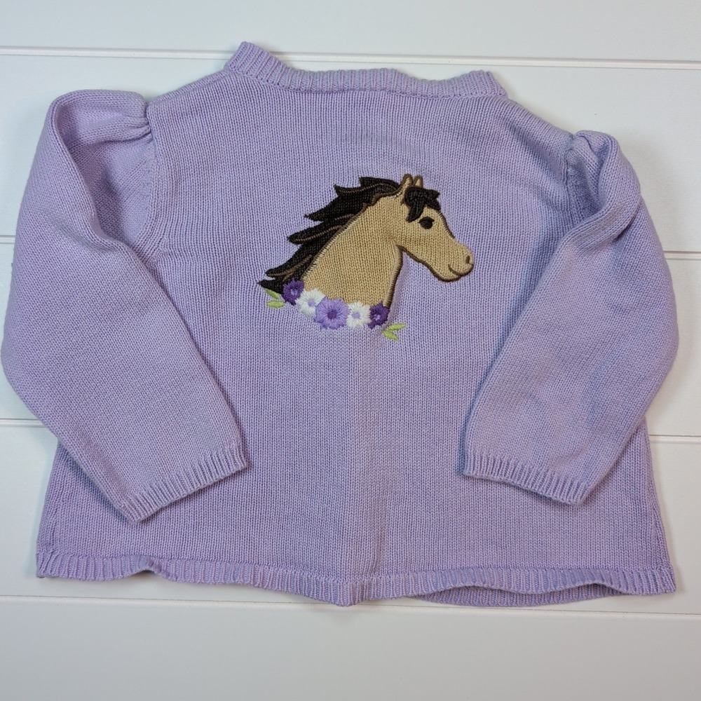 Gymboree Cardigan Girl 18-24 Purple Floral Embroidered Horse Girl Equestrian